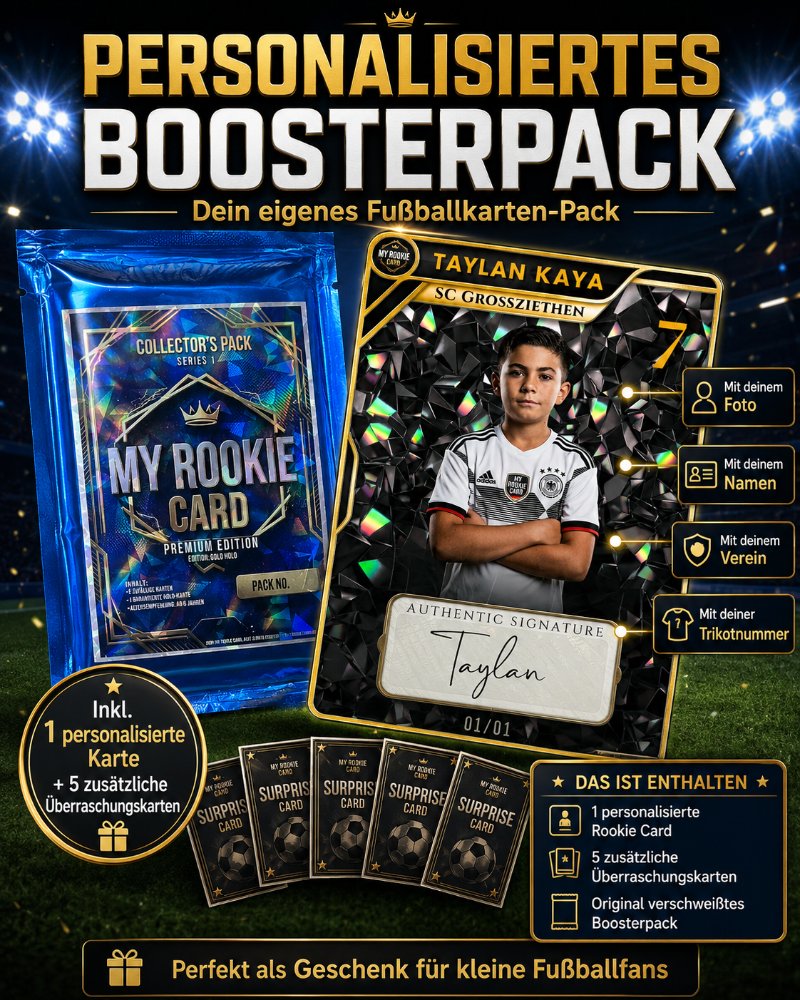 Booster-Pack mit personalisierter Fußballkarte zum Aufreißen